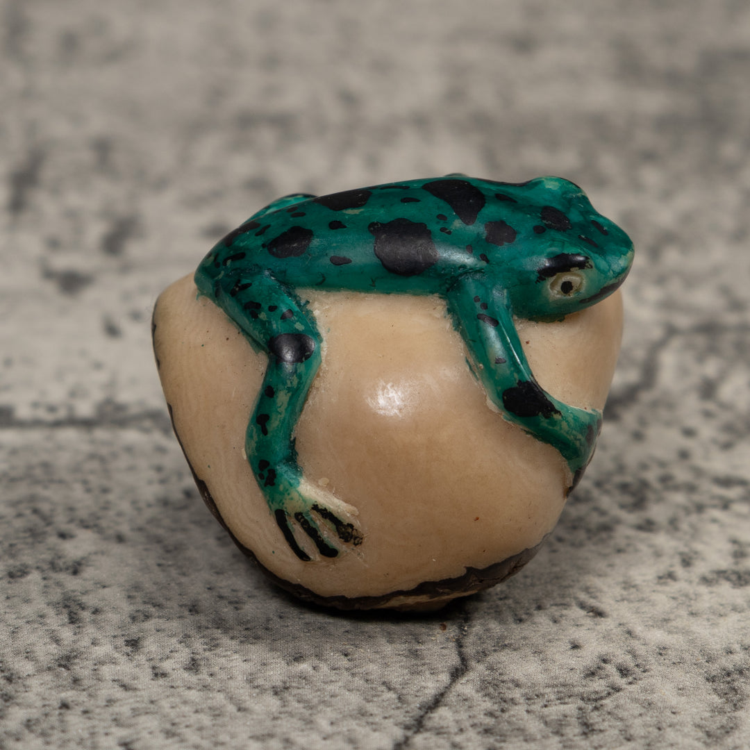Vintage Blue Green And Black Frog Tagua Carving