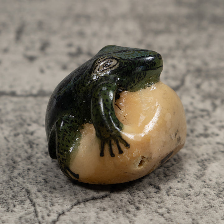 Vintage Dark Blue Frog Tagua Carving