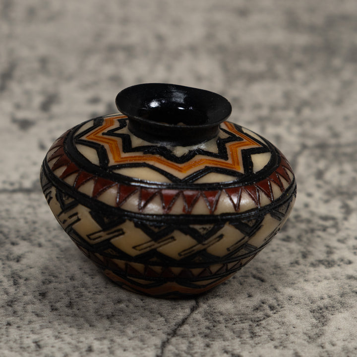 Painted Tagua Vase Carving