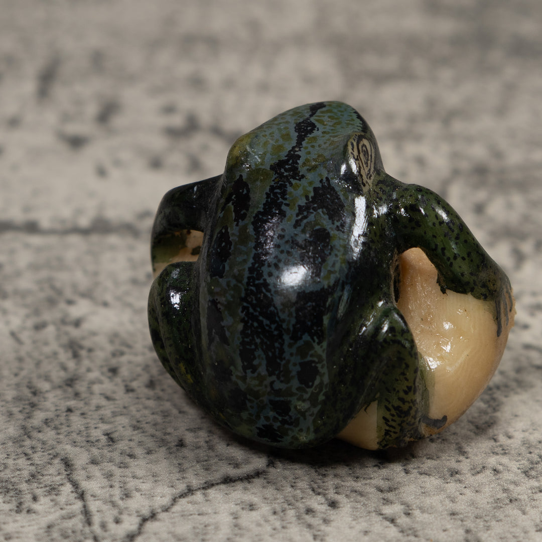 Vintage Dark Blue Frog Tagua Carving