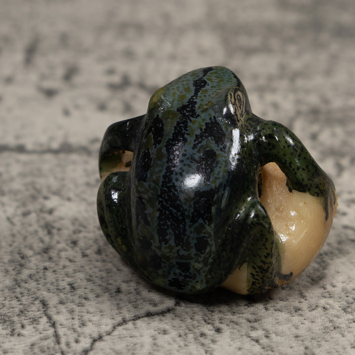 Vintage Dark Blue Frog Tagua Carving