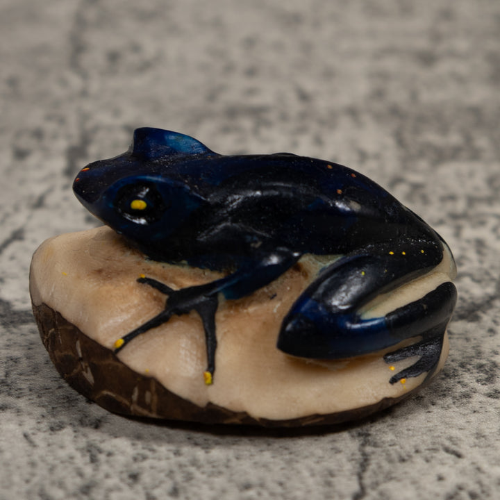 Vintage Blue Poison Dart Frog Tagua Carving