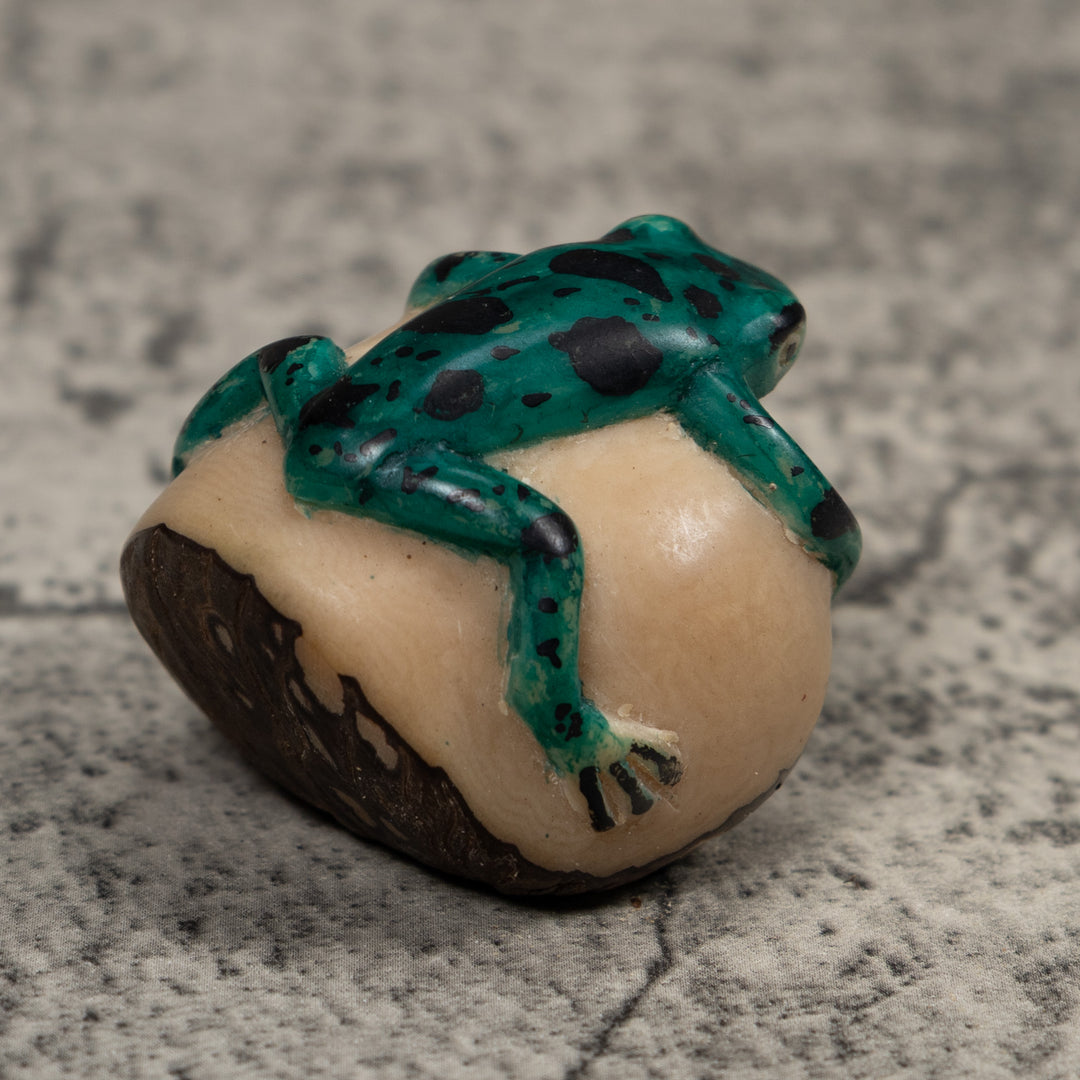 Vintage Blue Green And Black Frog Tagua Carving