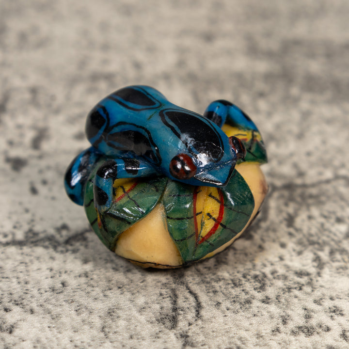Black And Blue Poison Dart Frog Tagua Carving