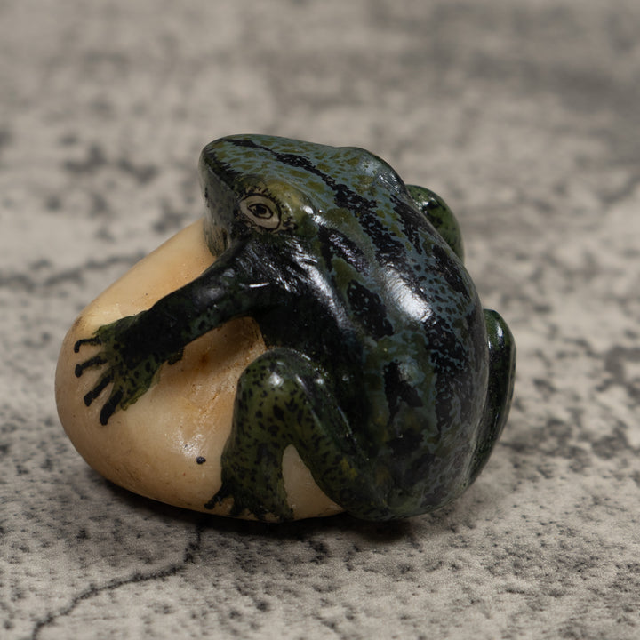 Vintage Dark Blue Frog Tagua Carving