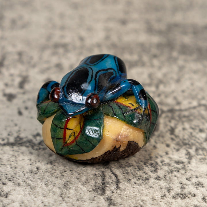 Black And Blue Poison Dart Frog Tagua Carving