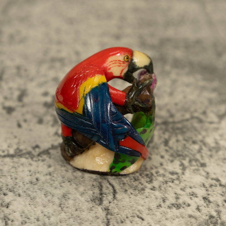 Red Blue And Yellow Macaw Parrot Tagua Carving