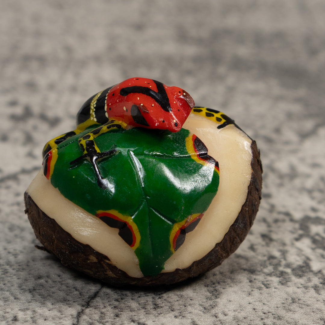 Black Red And Gold Poison Dart Frog Tagua Carving