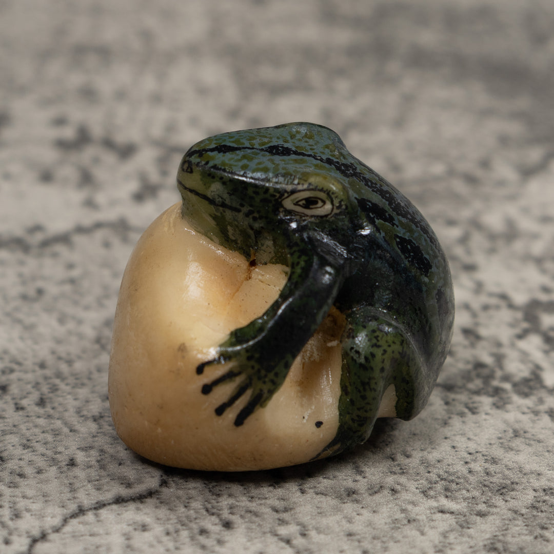 Vintage Dark Blue Frog Tagua Carving