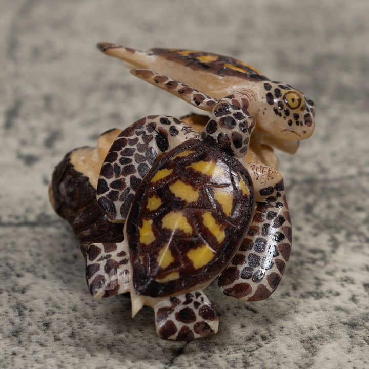 Double Sea Turtle Tagua Carving