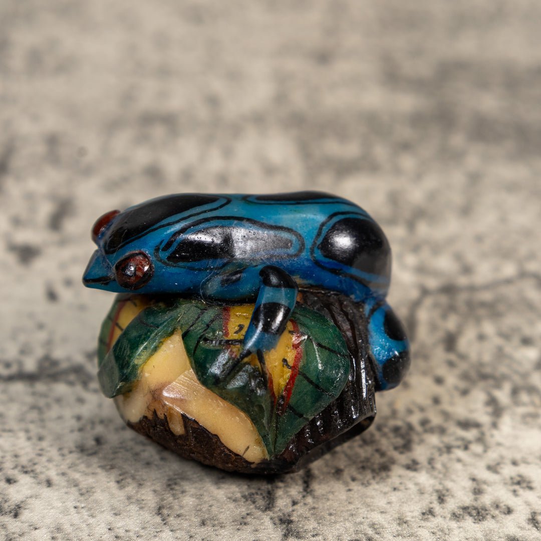 Black And Blue Poison Dart Frog Tagua Carving