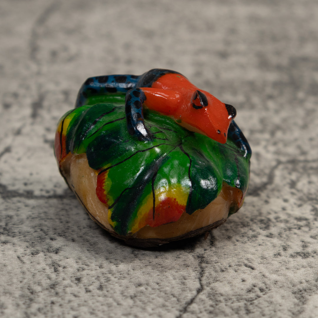 Vintage Red Blue And Green Frog Tagua Carving