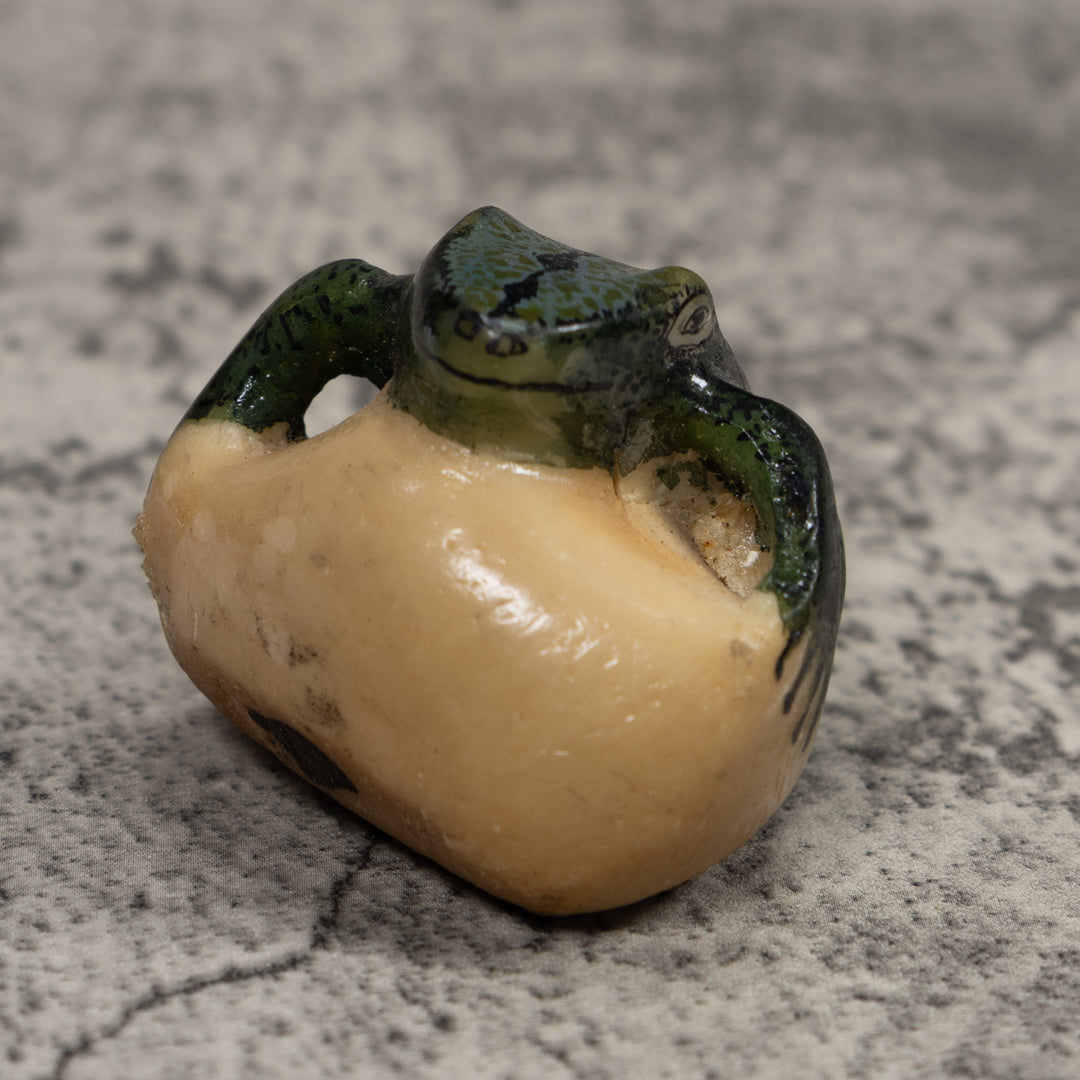 Vintage Dark Blue Frog Tagua Carving
