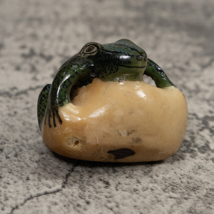 Vintage Dark Blue Frog Tagua Carving