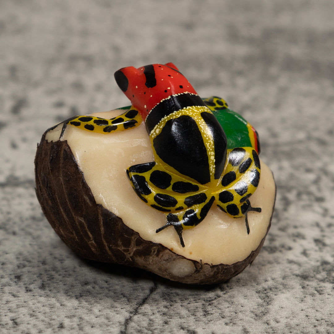 Black Red And Gold Poison Dart Frog Tagua Carving
