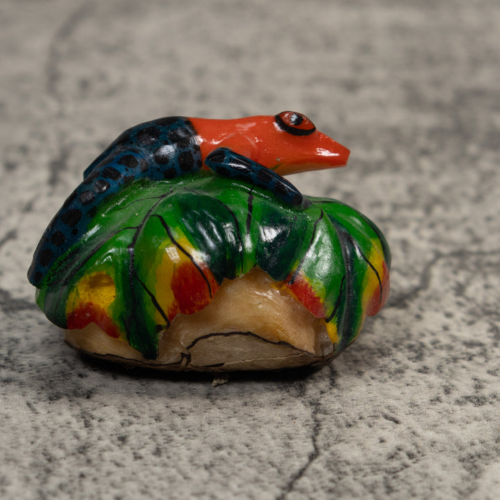 Vintage Red Blue And Green Frog Tagua Carving