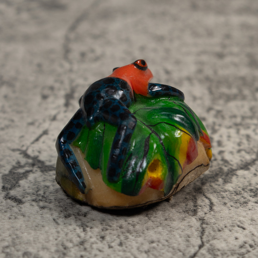 Vintage Red Blue And Green Frog Tagua Carving
