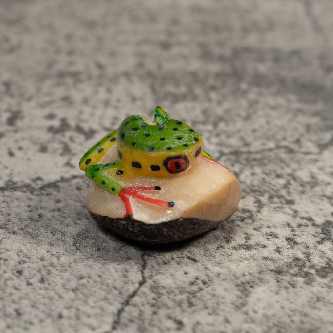 Green Yellow And Black Poison Dart Frog Tagua Carving