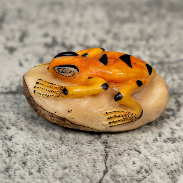 Orange And Black Frog Tagua Carving
