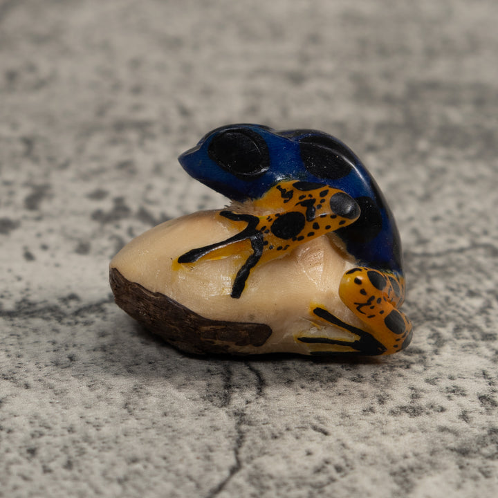 Vintage Blue And Orange Poison Dart Frog Tagua Carving