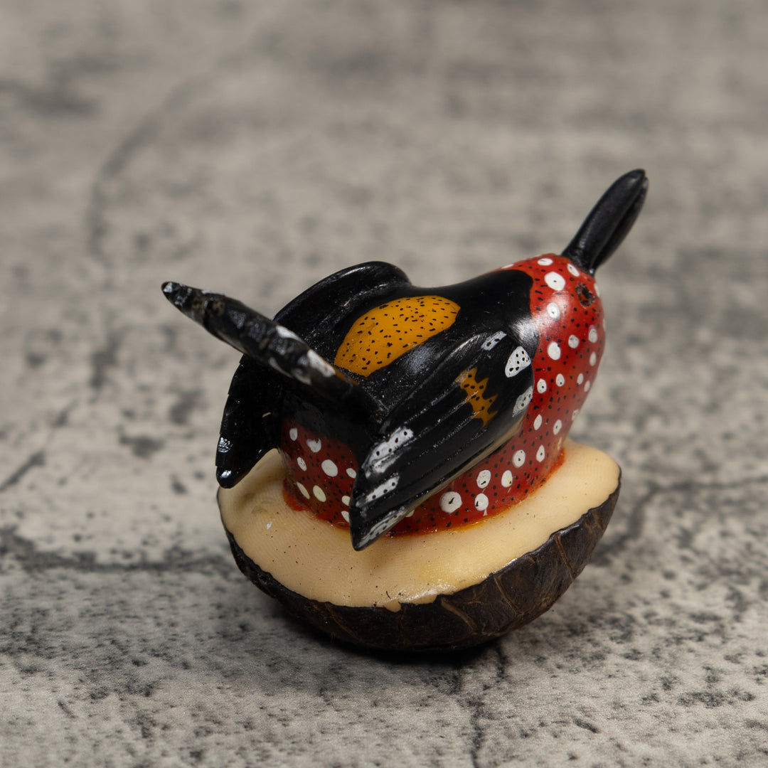 Red And Black Seedeater Bird Tagua Carving