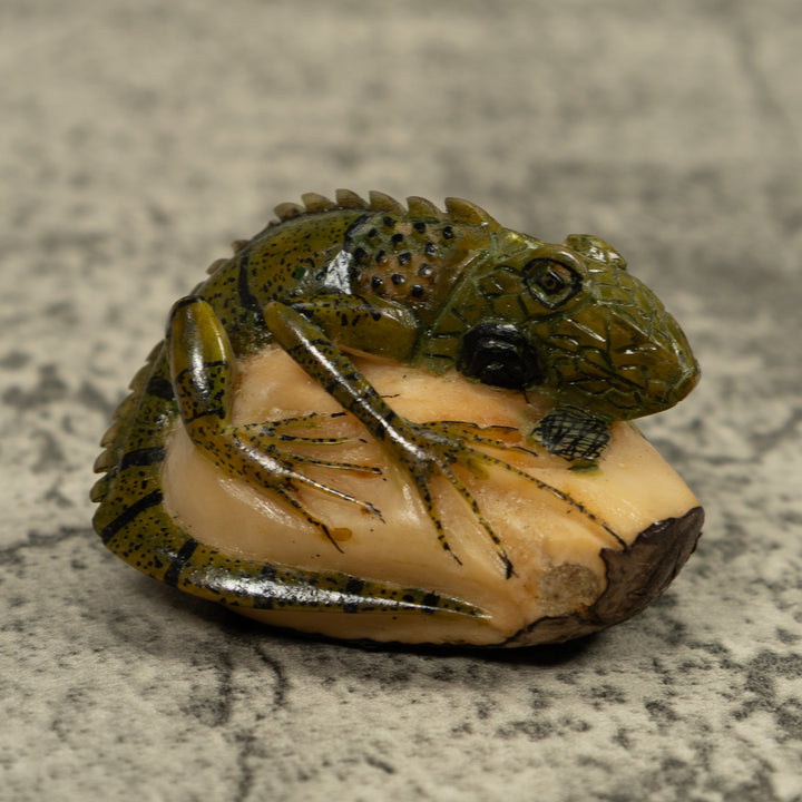 Vintage Iguana Lizard Reptile Tagua Carving