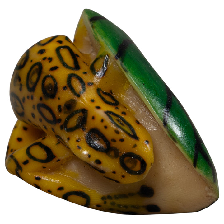 Vintage Black Yellow And Green Frog Tagua Carving
