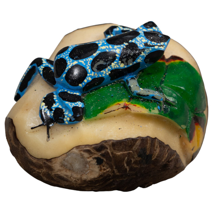 Black Blue And White Poison Dart Frog Tagua Carving