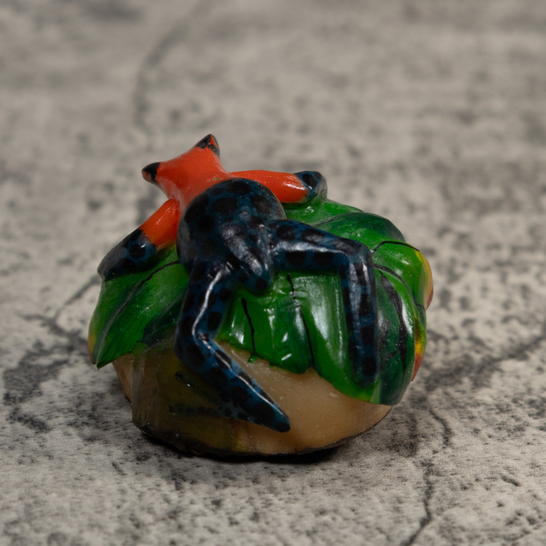 Vintage Red Blue And Green Frog Tagua Carving