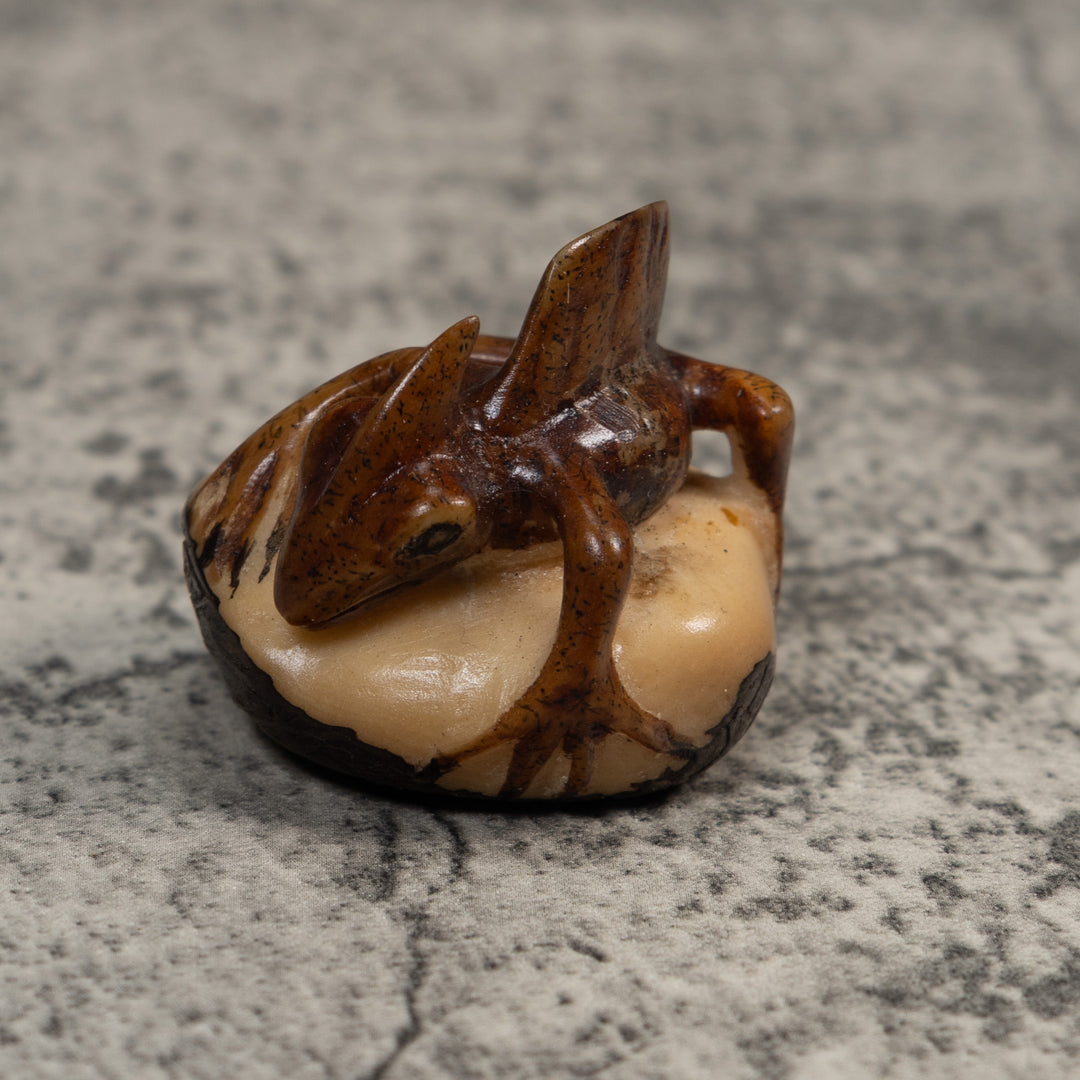 Vintage Brown Jesus Lizard Tagua Carving