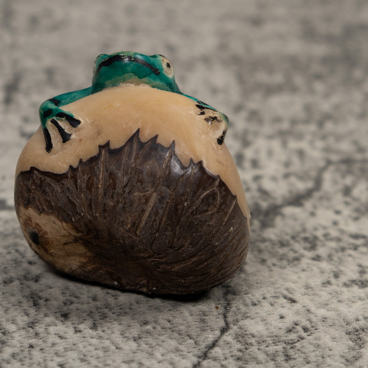 Vintage Blue Green And Black Frog Tagua Carving