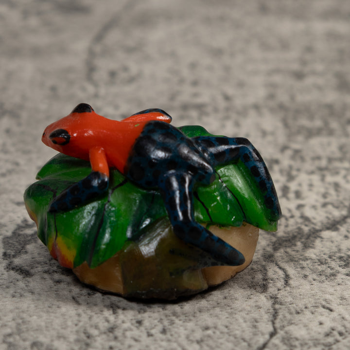 Vintage Red Blue And Green Frog Tagua Carving