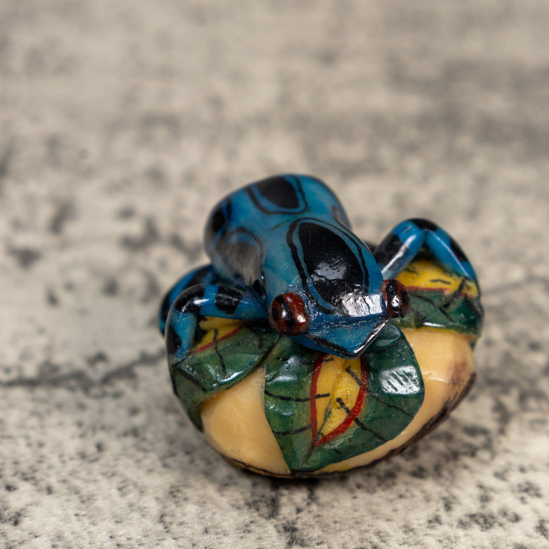 Black And Blue Poison Dart Frog Tagua Carving