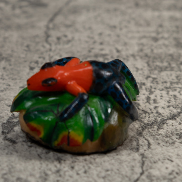 Vintage Red Blue And Green Frog Tagua Carving