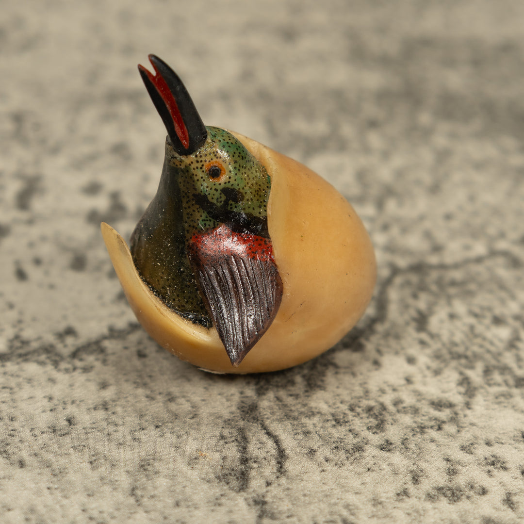 Vintage Seed Eater Bird Emerging From Egg Tagua Carving