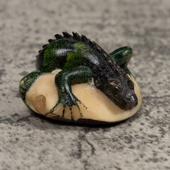 Vintage Black Green Iguana Tagua Carving
