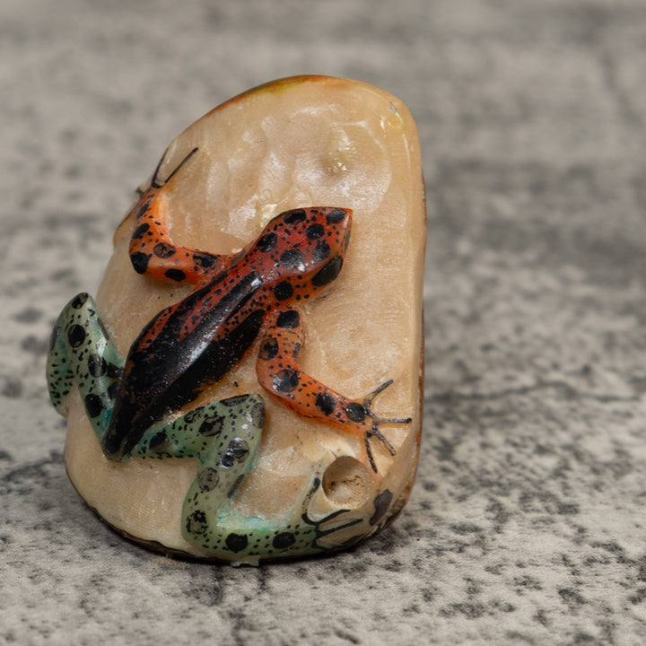 Black And Blue Orange Poison Dart Frog Tagua Carving