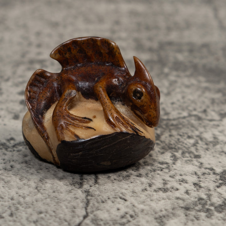 Vintage Brown Jesus Lizard Tagua Carving