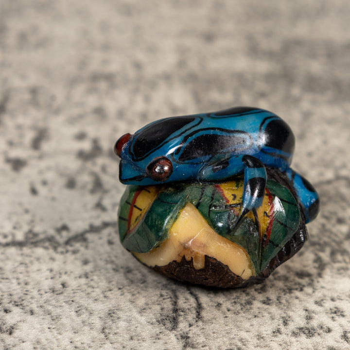 Black And Blue Poison Dart Frog Tagua Carving