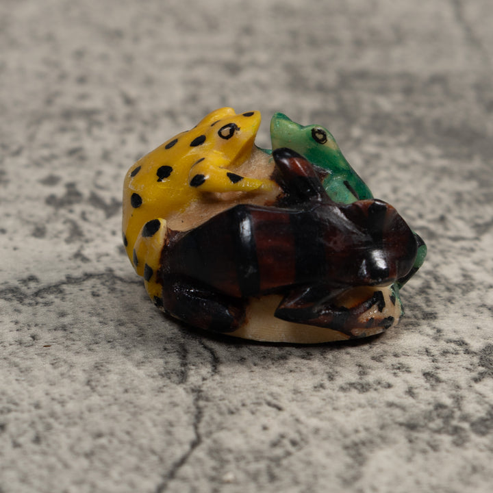 Yellow And Green Double Poison Dart Frog Tagua Carving
