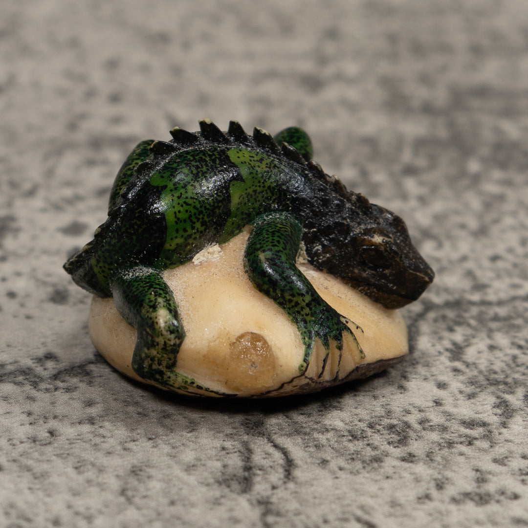 Vintage Black Green Iguana Tagua Carving