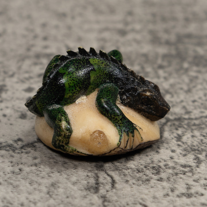 Vintage Black Green Iguana Tagua Carving
