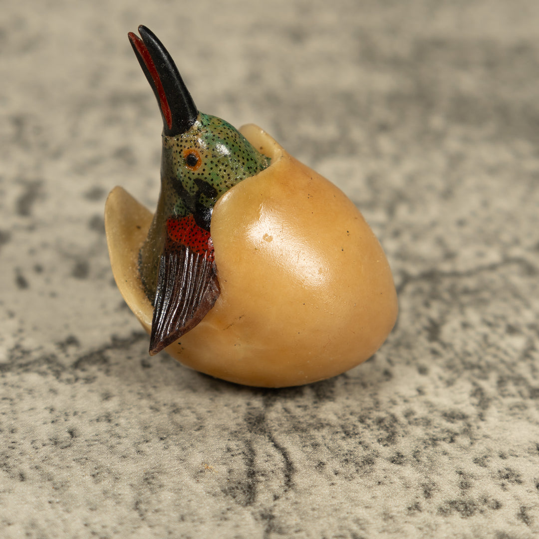 Vintage Seed Eater Bird Emerging From Egg Tagua Carving