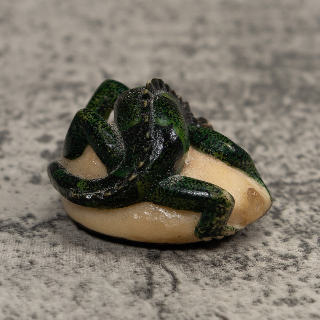 Vintage Black Green Iguana Tagua Carving