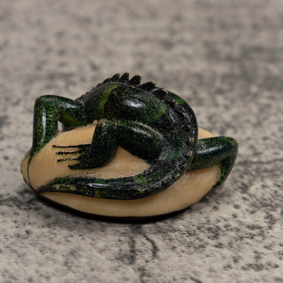 Vintage Black Green Iguana Tagua Carving