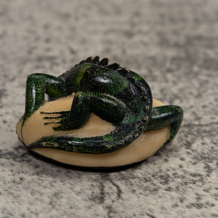 Vintage Black Green Iguana Tagua Carving