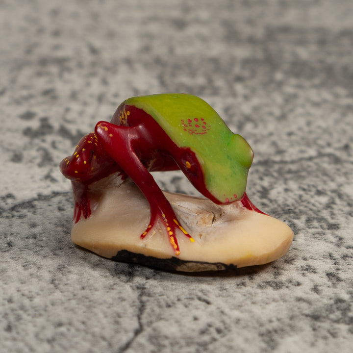 Vintage Green And Red Undercut Poison Dart Frog Tagua Carving