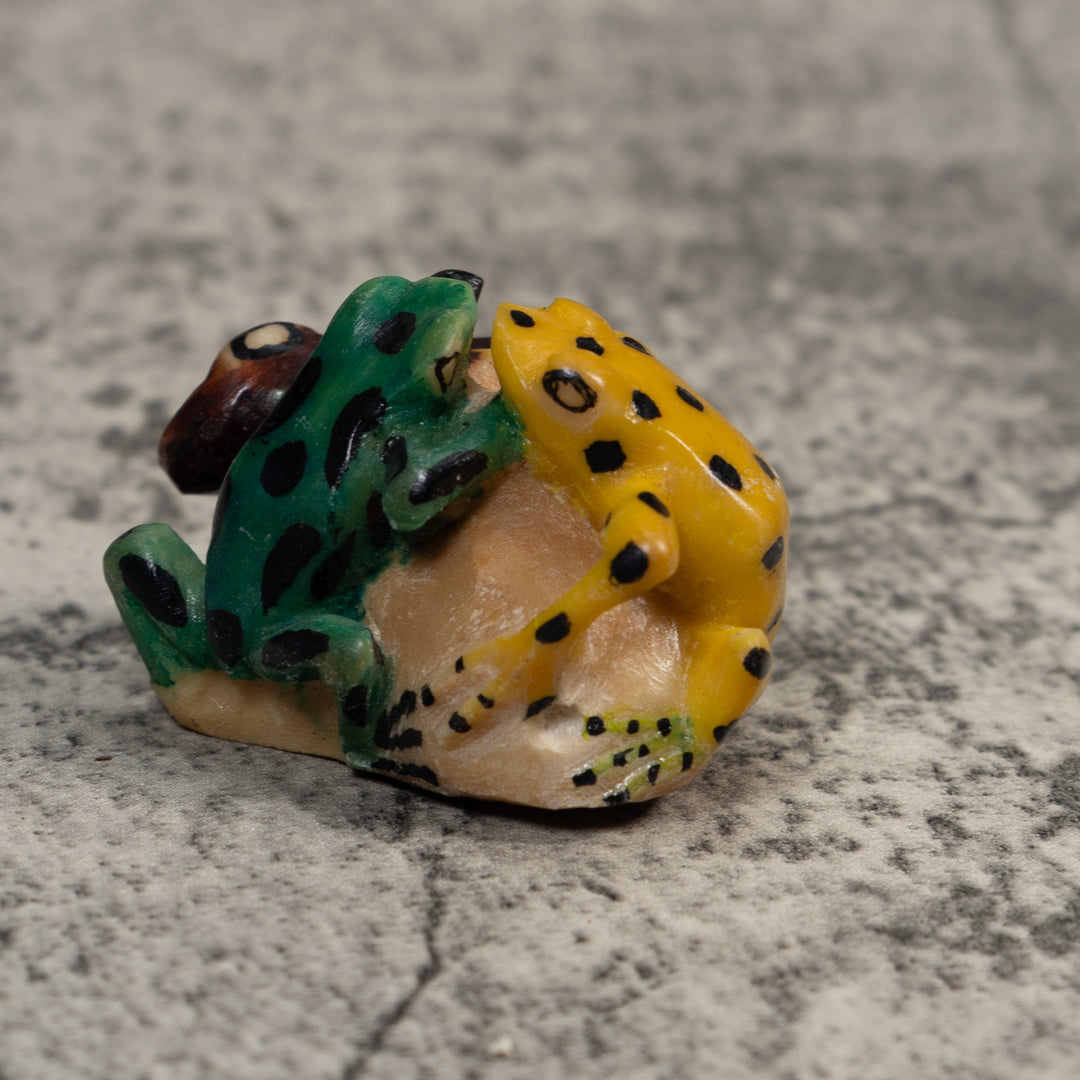 Yellow And Green Double Poison Dart Frog Tagua Carving