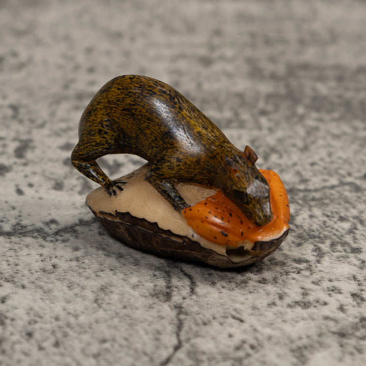 Brown Neque Agouti Eating Lunch Tagua Carving