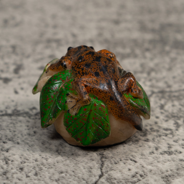 Vintage Glod Green And Black Frog Tagua Carving